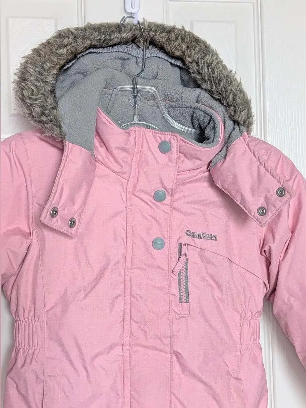 OshKosh B'gosh Girls' (4T) Pink Puffer Jacket/Coat w/ Faux Fur Removable Hood